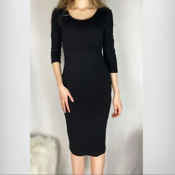 𝅺✨NEW✨ Scoop Neck Midi Dress Black - Picture 3 of 3